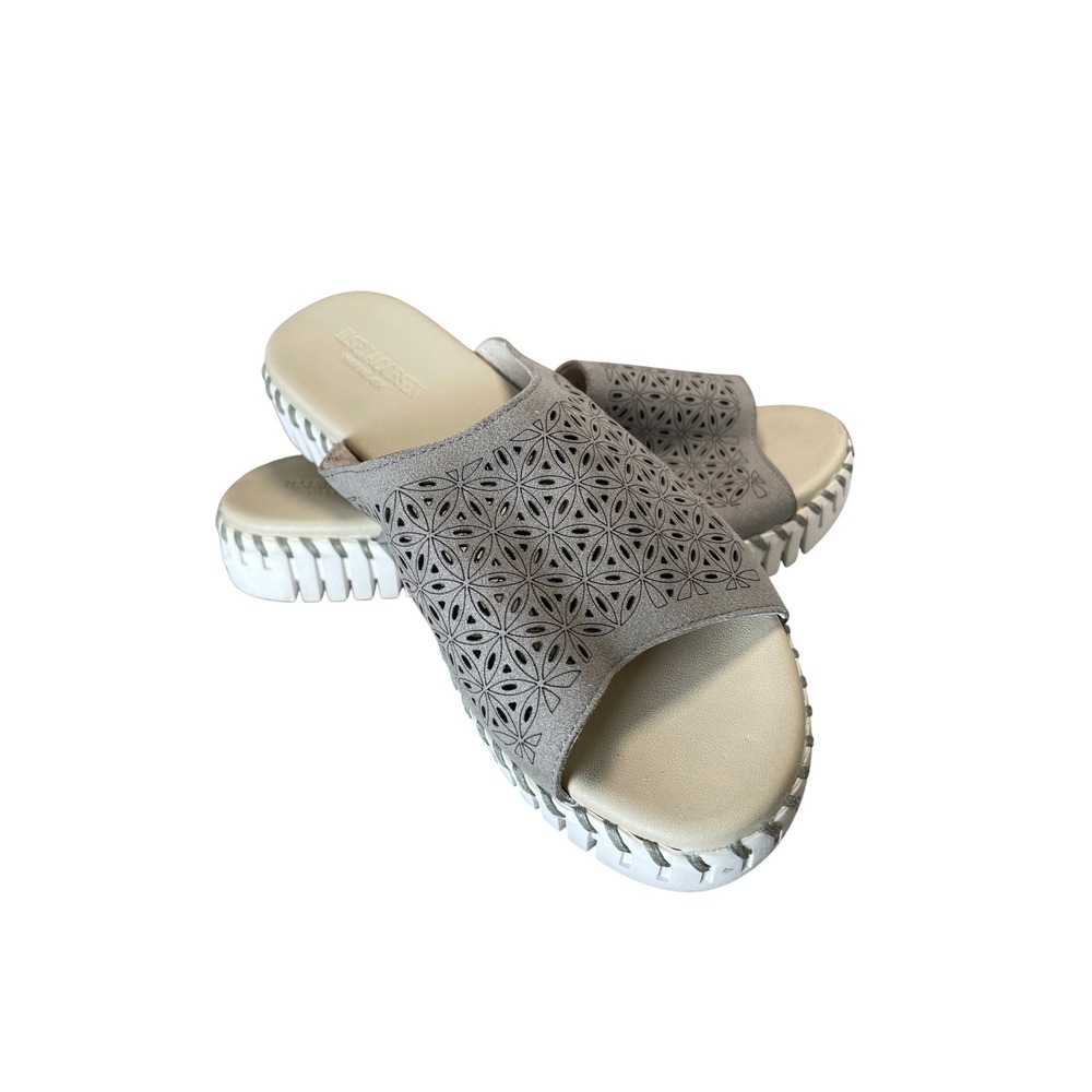 Ilse Jacobsen Tulip 3374 Grey Laser Cut Platform Slide Sandals Womens 37